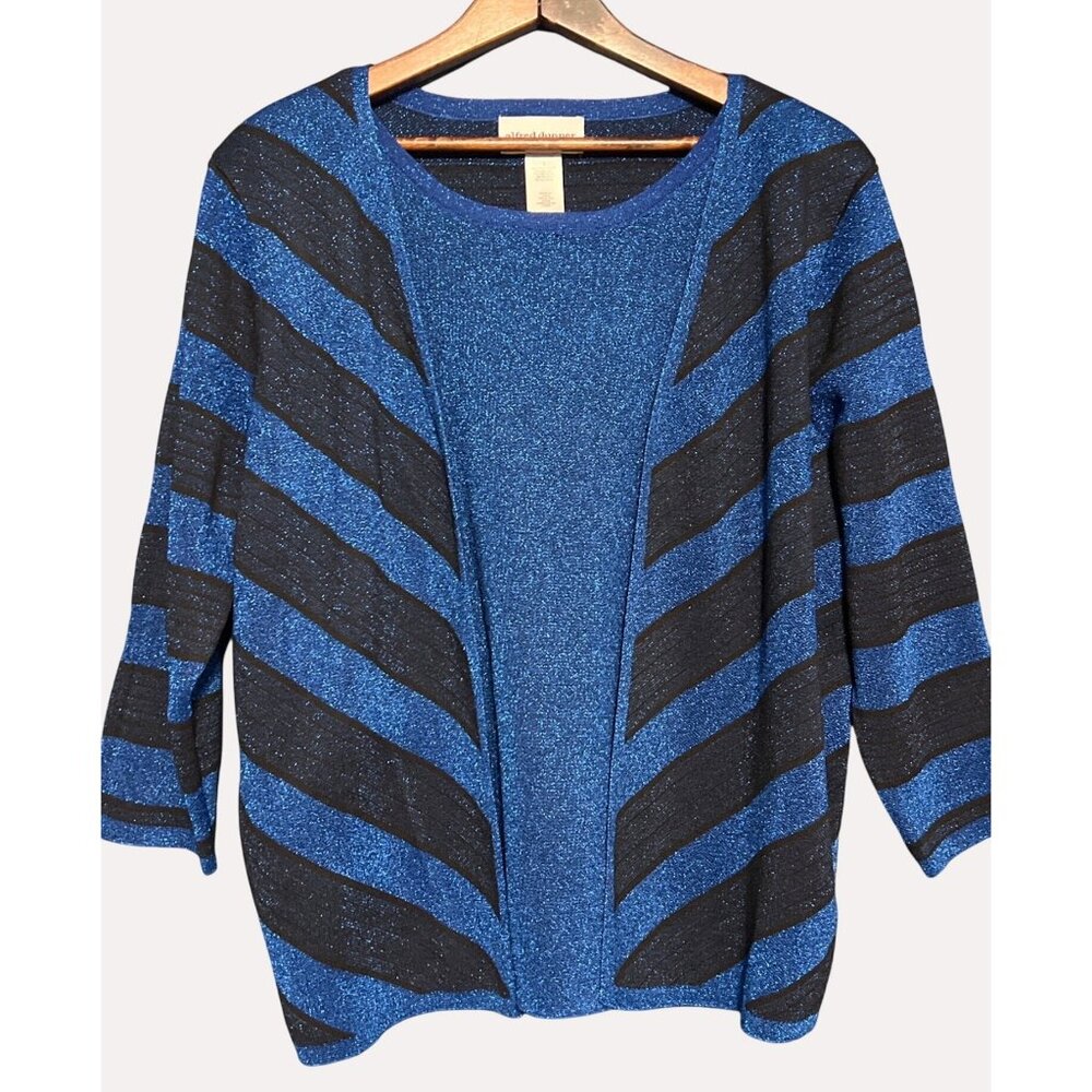 Alfred Dunner Blue Metallic Cardigan Twin Set